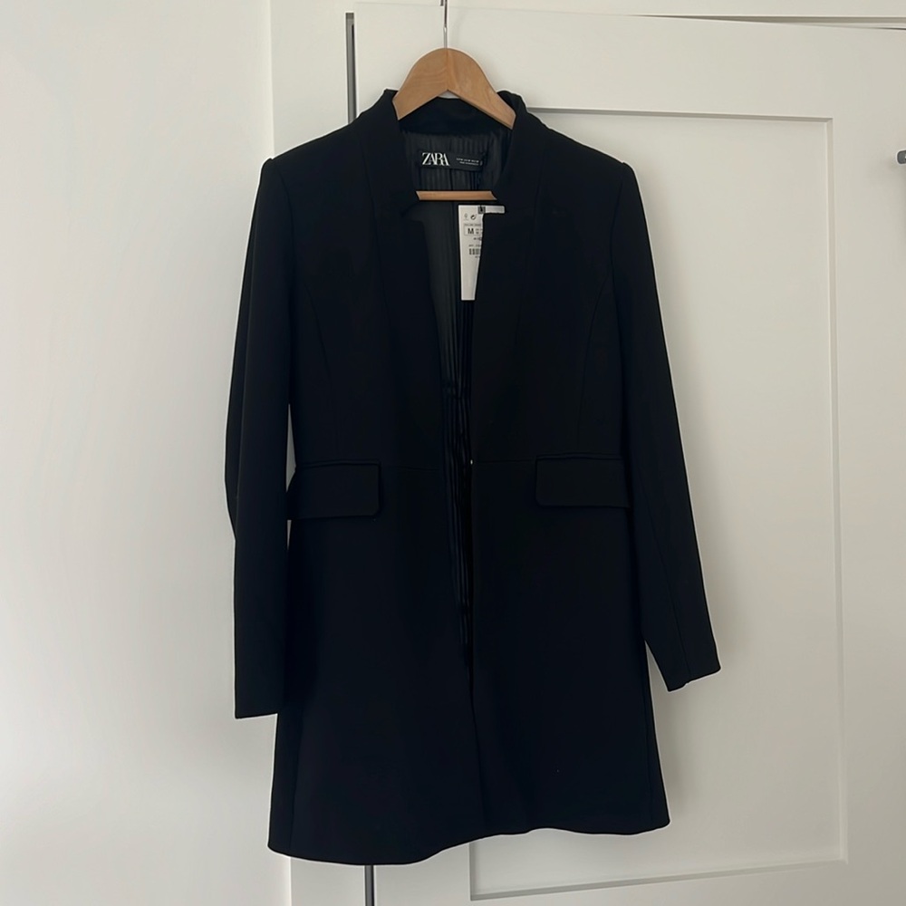 Zara Long Fitted Blazer, Black, Size M, NWT